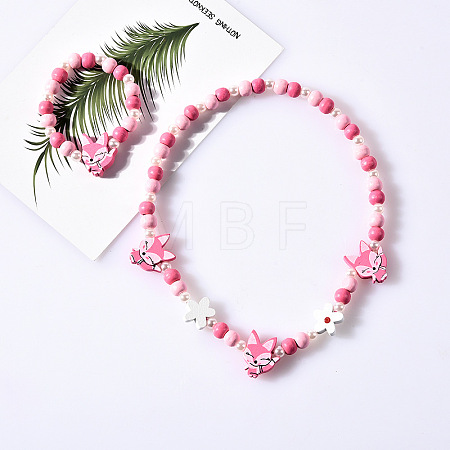 Plastic & Wood Beaded Necklaces & Beaded Bracelets Sets WG31E53-05-1