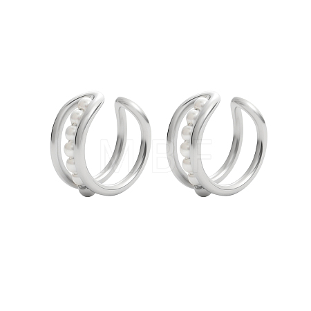 304 Stainless Steel & Shell Pearl Cuff Earrings for Women STAS-OY016-05P-1