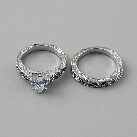 2Pcs 2 Style Cubic Zirconia Heart Finger Rings RJEW-WH0016-02P-03-1