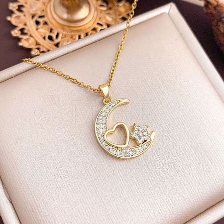 Brass Micro Pave Clear Cubic Zirconia Pendant 304 Stainless Steel Cable Chain Necklaces for Women WG79B21-07-1