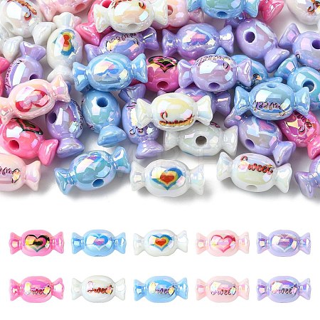 40Pcs UV Plating Opaque Acrylic Beads PACR-CJ0001-51-1