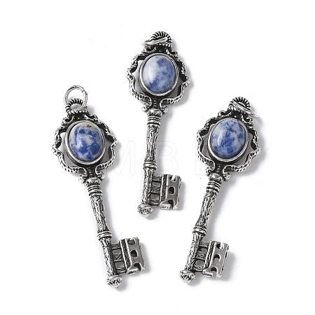 Key Brass Natural Blue Spot Jasper Big Pendants KK-D361-01AS-17-1