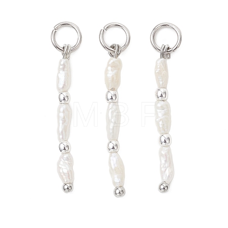 Natural Baroque Keshi Pearl & Electroplate Synthetic Non-magnetic Hematite Beaded Pendants PALLOY-JF05012-02-1
