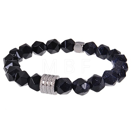 Synthetic Black Goldstone & Natural Obsidian Beaded Stretch Bracelets for Men LN1122-5-1