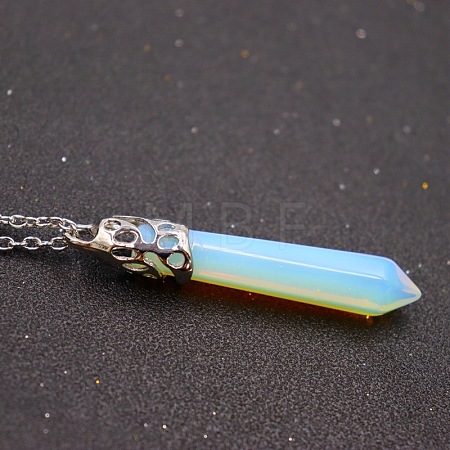 Opalite Faceted Bullet Point Pendant Necklaces FS-WG32EE9-01-1