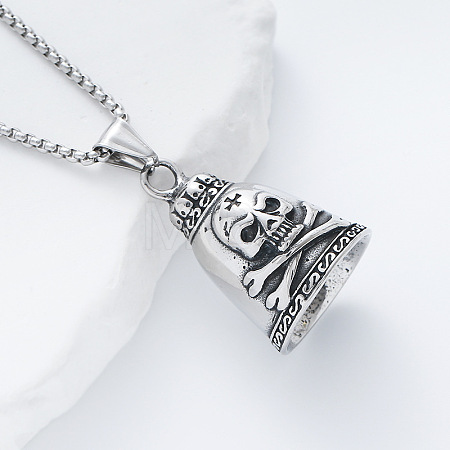 Cross Skull Viking Guardian Bell 304 Stainless Steel Pendant Box Chain Necklaces for Men Women DE4084-1