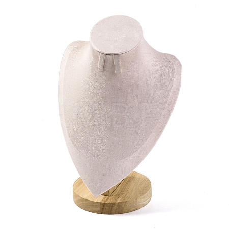 Bust Shaped Microfiber & Wood Jewelry Necklace & Earrings Display Stands NDIS-H042-01B-03-1