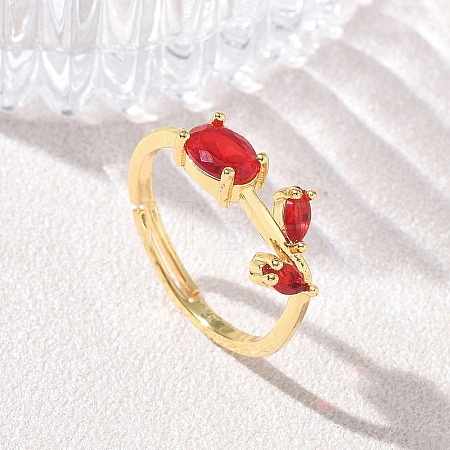 Flower Brass Glass Adjustable Finger Rings GL-CBA18A7-01G-05-1