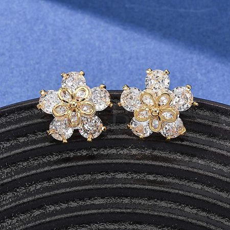 Brass Cubic Zirconia Stud Earrings for Women EJEW-F418-11G-1