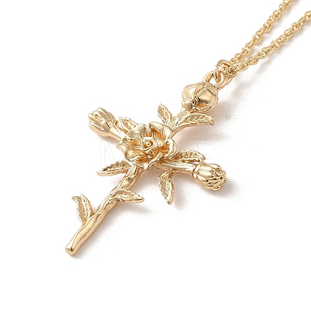 304 Stainless Steel Cross with Flower Pendant Necklaces for Women NJEW-A020-03H-G-1