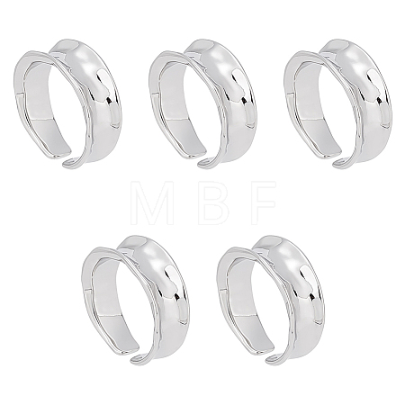 5Pcs Brass Wave Open Cuff Ring for Women RJEW-UN0002-33P-1
