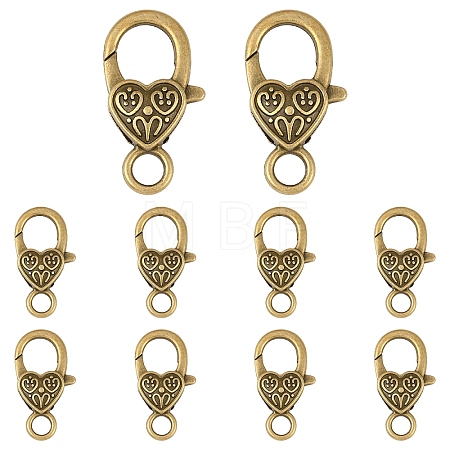 10Pcs Tibetan Style Heart Lobster Claw Clasps FIND-YW0009-77AB-1