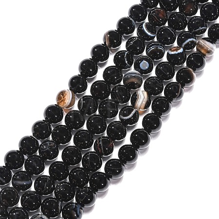 Round Dyed & Heated Natural Black Agate Beads Strands G-G582-8mm-07-1