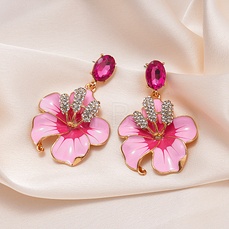 Flower Alloy Rhinestone Dangle Stud Earrings FS-WG119D4-01-1