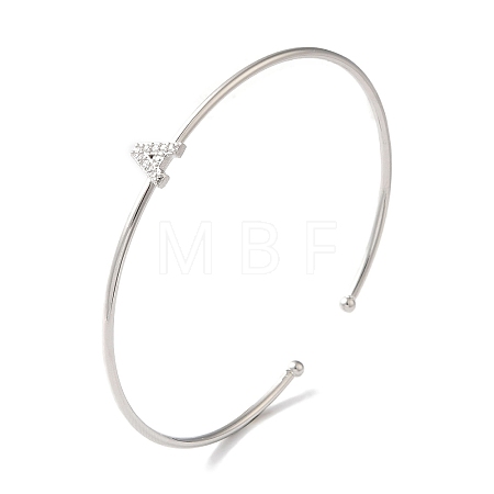 Rack Plating Brass Micro Pave Clear Cubic Zirconia Letter Open Cuff Bangles BJEW-A018-01P-A-1