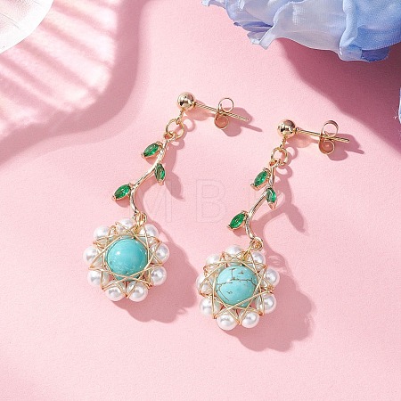 Flower 304 Stainless Steel Cubic Zirconia Dangle Stud Earrings EJEW-TA00800-04-1