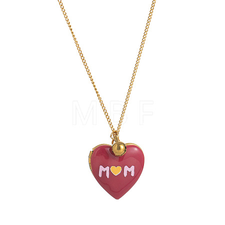 304 Stainless Steel Enamel Printed Mom Heart Locket Pendant Necklaces for Mother's Day Gift WG641EA-01-1