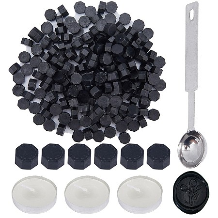 200Pcs Octagon Sealing Wax Particles with 1Pc Stainless Steel Spoon and 3Pcs Flat Round Candles and 1Pc Iron Beading Tweezers DIY-CP0009-31-1