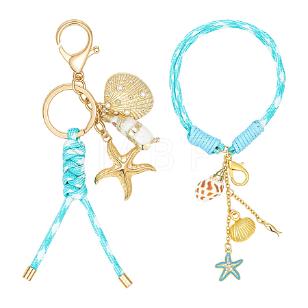 2Pcs Starfish Polyester Pendant Decorations & Keychains HJEW-AR00038-1