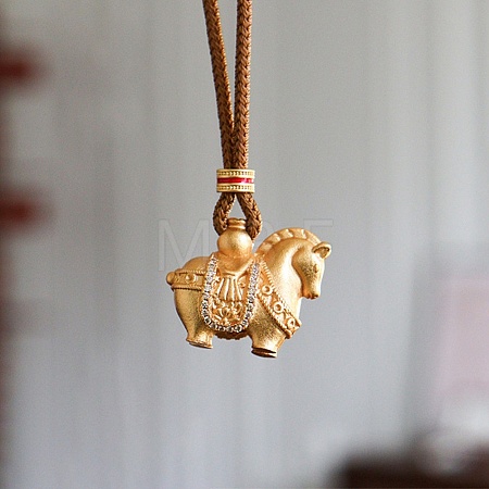 Brass Pave Cubic Zirconia and Enamel Horse Pendant Adjustable Cotton Cord Necklaces for Women WG24AFA-04-1