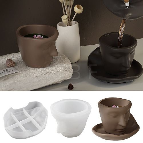 Abstract Art Human Face Cup & Cup Mat Silicone Statue Mold DIY-E072-03-1