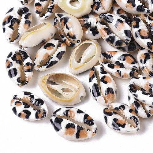 Printed Natural Cowrie Shell Beads SSHEL-R047-01-B03-1