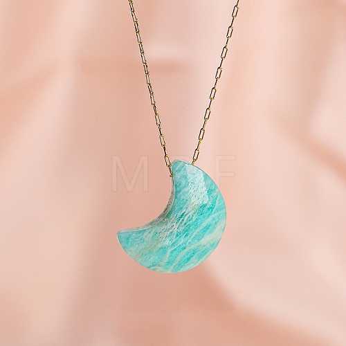 Natural Amazonite Moon Pendant Necklaces PW-WG44219-05-1