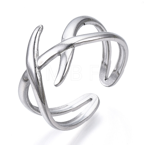 304 Stainless Steel Wire Wrap Open Cuff Ring for Women RJEW-N040-17-1