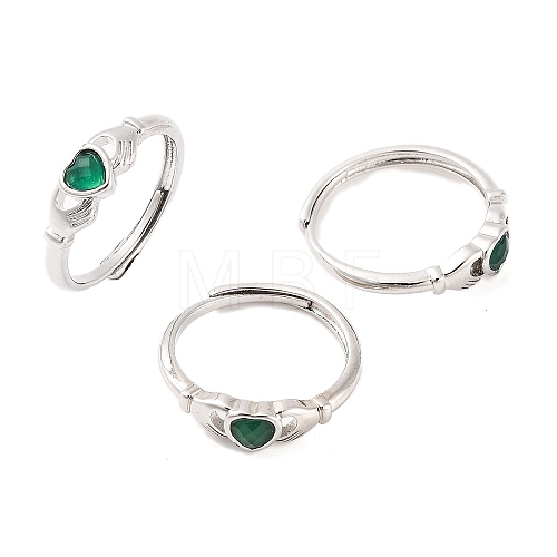 Hand with Heart Natural Dyed & Heated Green Onyx Agate Adjustable Rings RJEW-Q817-06P-01-1