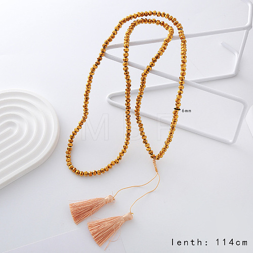 Chic European American Faceted Rondelle Glass Beaded Sweater Long Tassel Necklaces YE6948-1-1