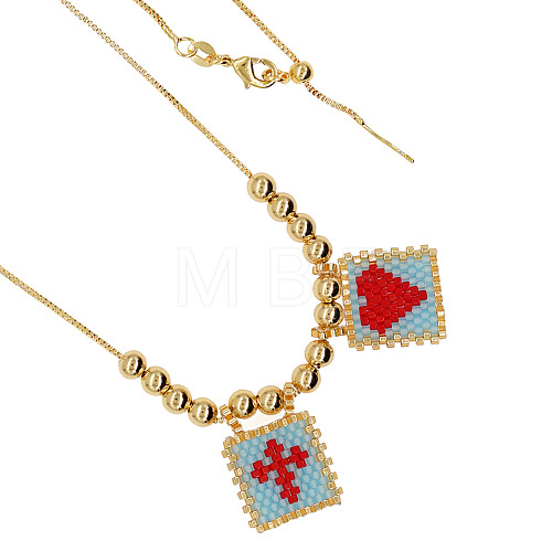 Handmade Mixed Color Beaded Cross Heart Pendant Necklace BO4454-3-1