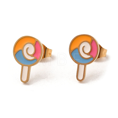 Ion Plating(IP) 304 Stainless Steel Stud Earrings with Colorful Enamel EJEW-Q783-04G-1