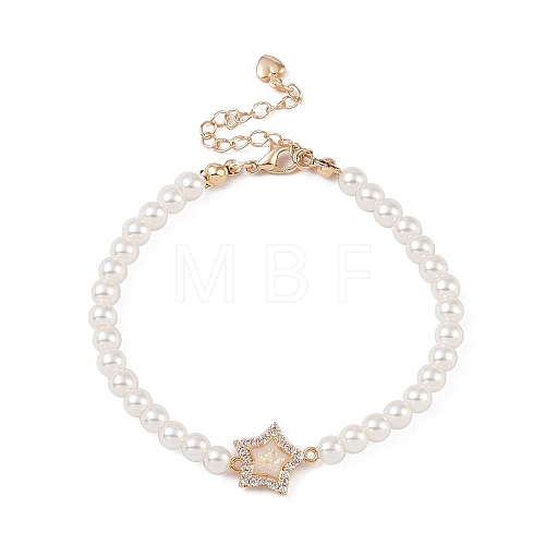 Brass Pave Clear Cubic Zirconia Star Link Chain Bracelets BJEW-M321-01A-1