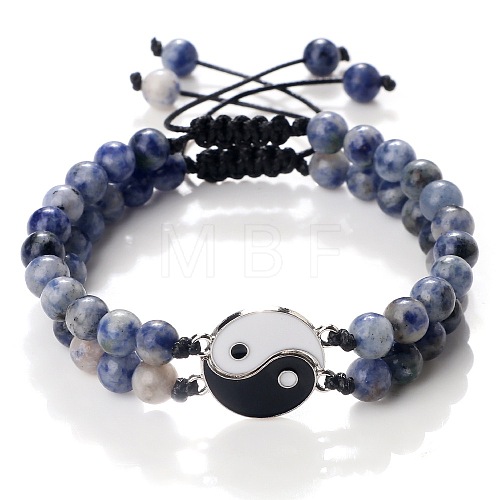 Adjustable Round Natural Blue Spot Jasper Beaded Stretch Bracelet Sets GW3439-4-1