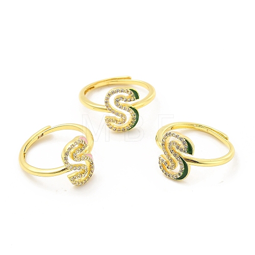 Mixed Color Enamel Initial Letter Adjustable Ring with Clear Cubic Zirconia RJEW-P045-01G-S-1