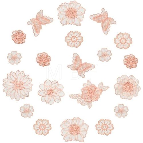  20 Pcs 9 Style Flower & Butterfly Organgza Lace Embroidery Ornament Accessories DIY-NB0007-72-1