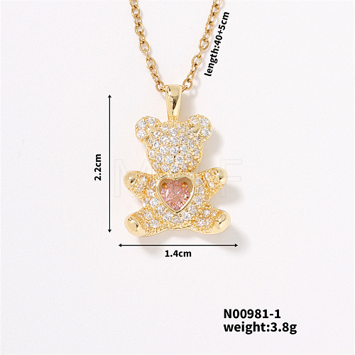 Cute Bear Pendant Necklace with Full Diamonds TW6428-1