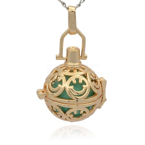 Golden Tone Brass Hollow Round Cage Pendants KK-J216-16G-1