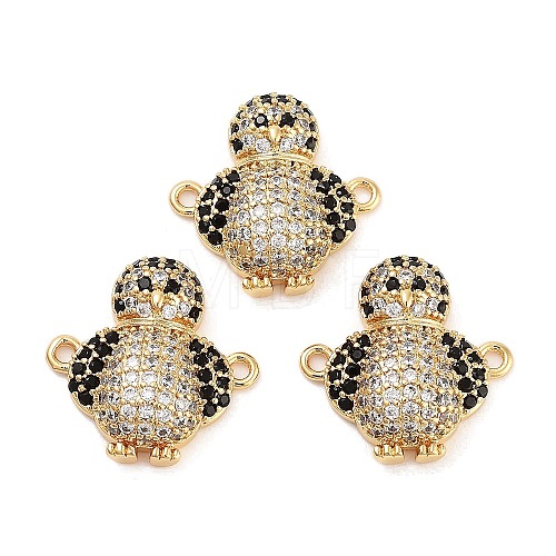 Rack Plating Brass Micro Pave Clear & Black Cubic Zirconia Penguin Connector Charms KK-Z064-41G-1