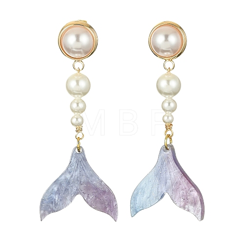 Shell Pearl & Cellulose Acetate(Resin) Dangle Stud Earrings EJEW-TA00279-1