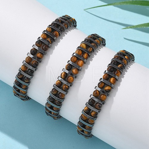 Natural Tiger Eye and Synthetic Hematite Adjustable Braided Bead Bracelets BJEW-H626-01-05-1