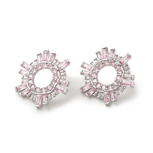 Pink Cubic Zirconia Sun Stud Earrings EJEW-Z019-24C-P-1