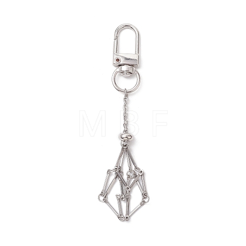 Stainless Steel Braided Chain Macrame Pouch Empty Stone Holder Pendant Decorations HJEW-JM02055-1