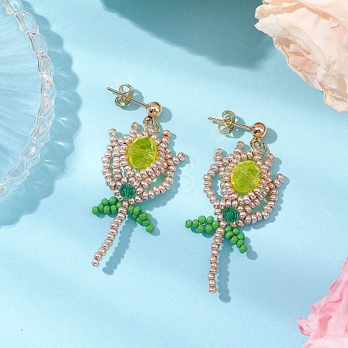 Glass Seed Beads Dangle Stud Earrings EJEW-MZ00326-02-1