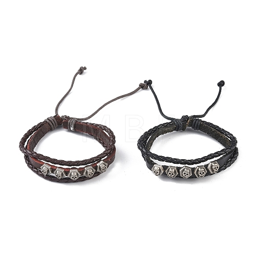 PU Leather & Waxed Cords Triple Layer Multi-strand Bracelets BJEW-G709-07-1