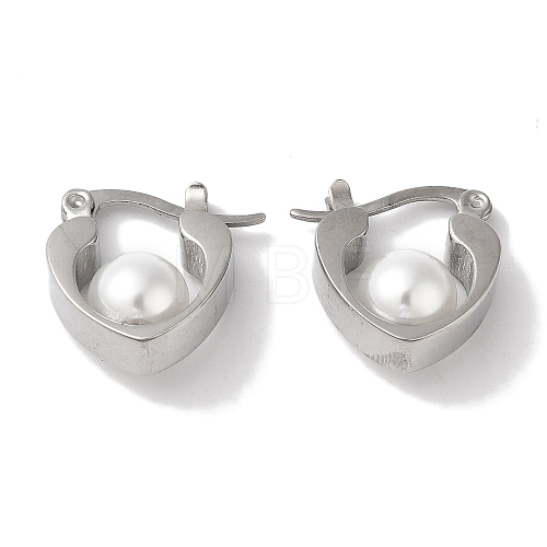 304 Stainless Steel ABS Imitation Pearl Hoop Earrings for Women EJEW-Z303-21P-1