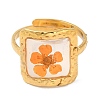 Dark Orange Square Epoxy Resin with Dry Flower Adjustable Rings RJEW-G304-03G-01-2