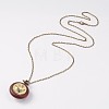 Long Brass Cable Chains Flat Round Rosewood Pocket Quartz Watches Necklaces NJEW-A289-21E-4