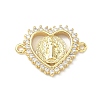 Religion Brass Micro Pave Clear Cubic Zirconia Heart with Saint Benedict Medal Links Connector Charms KK-P350-05G-1