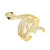 Rack Plating Snake Brass Micro Pave Cubic Zirconia Wrap Cuff Finger Rings for Women RJEW-C103-02G-1